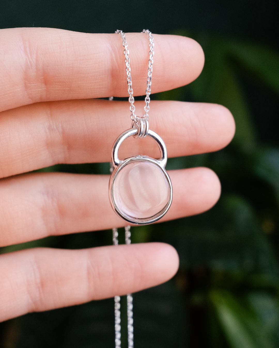 Clear Quartz Pebble Recycled Sterling Silver Necklace