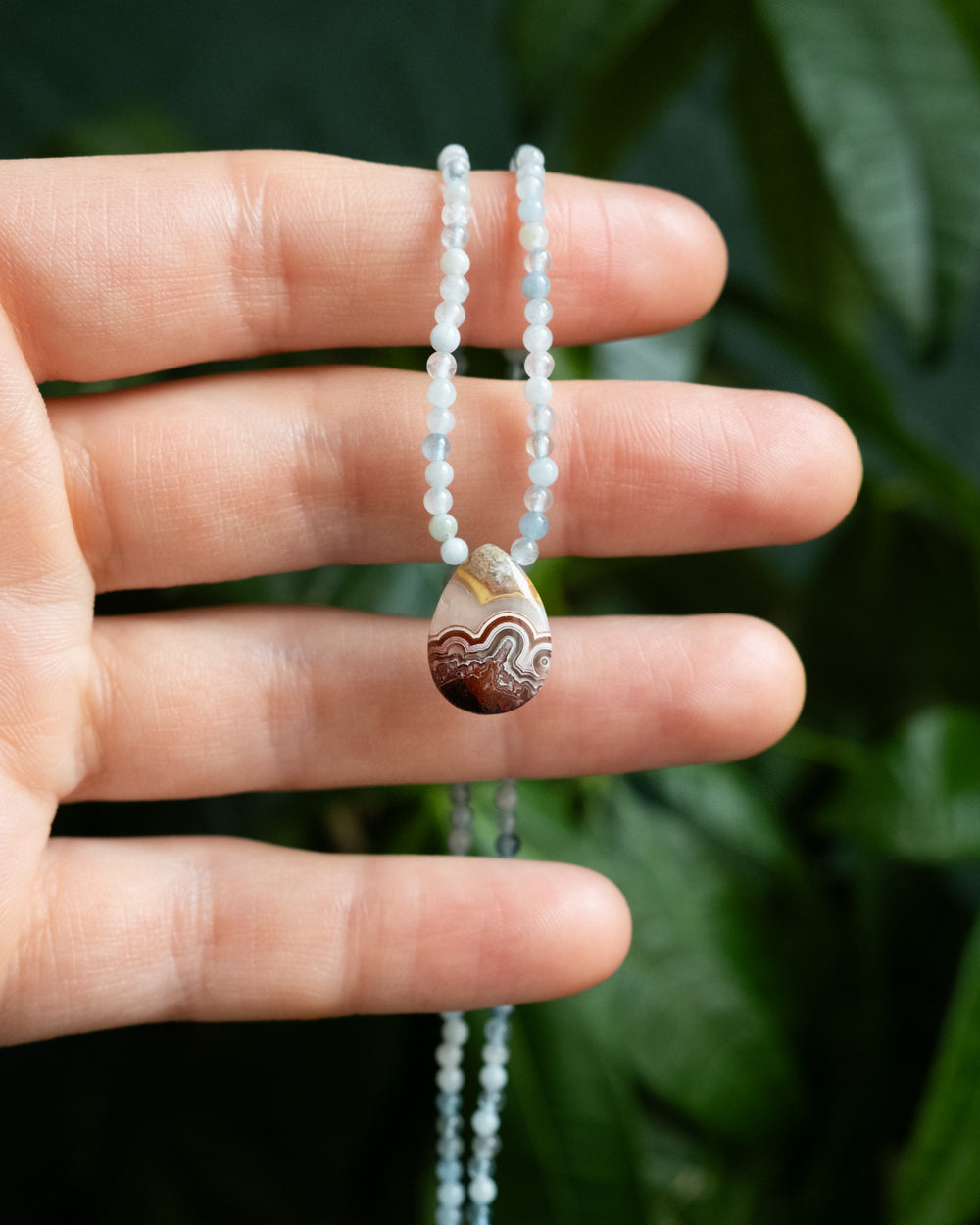 Crazy Lace Agate Teardrop Beaded Necklace