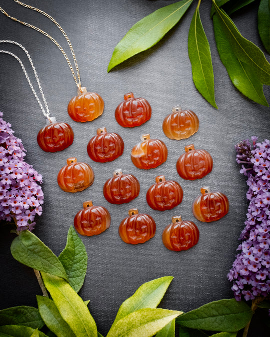Carnelian Hand Carved Pumpkin Necklace