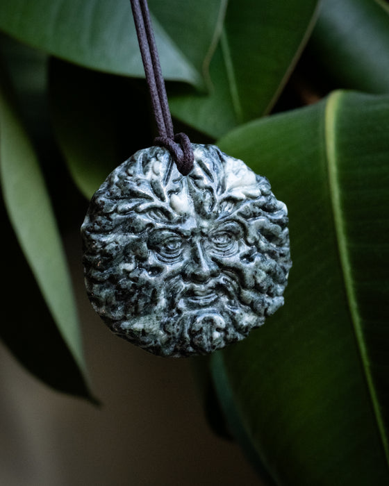 Stonehenge Preseli Bluestone Hand Carved Green Man Necklace