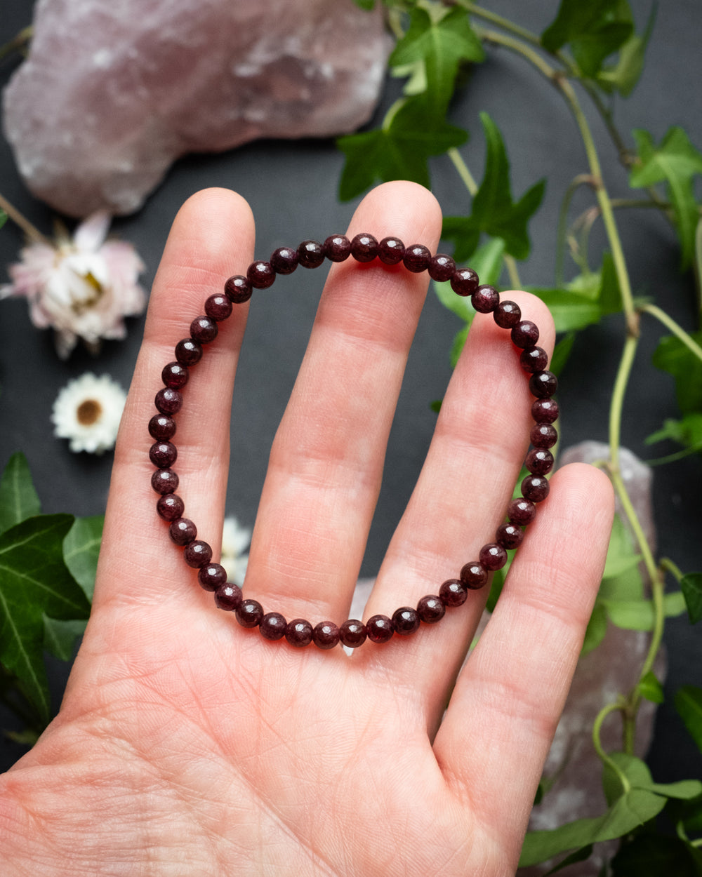 Garnet Round Bead Bracelet 4mm - The Healing Pear