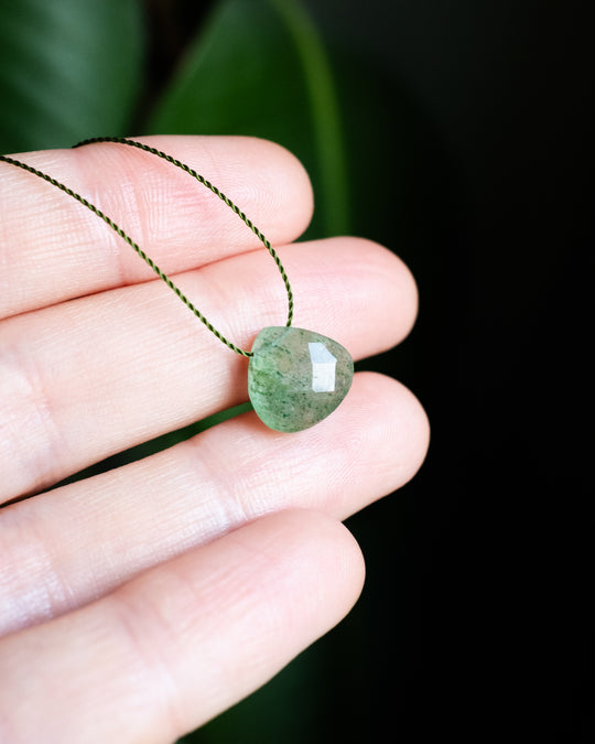 Green Strawberry Quartz Vegan Silk Necklace