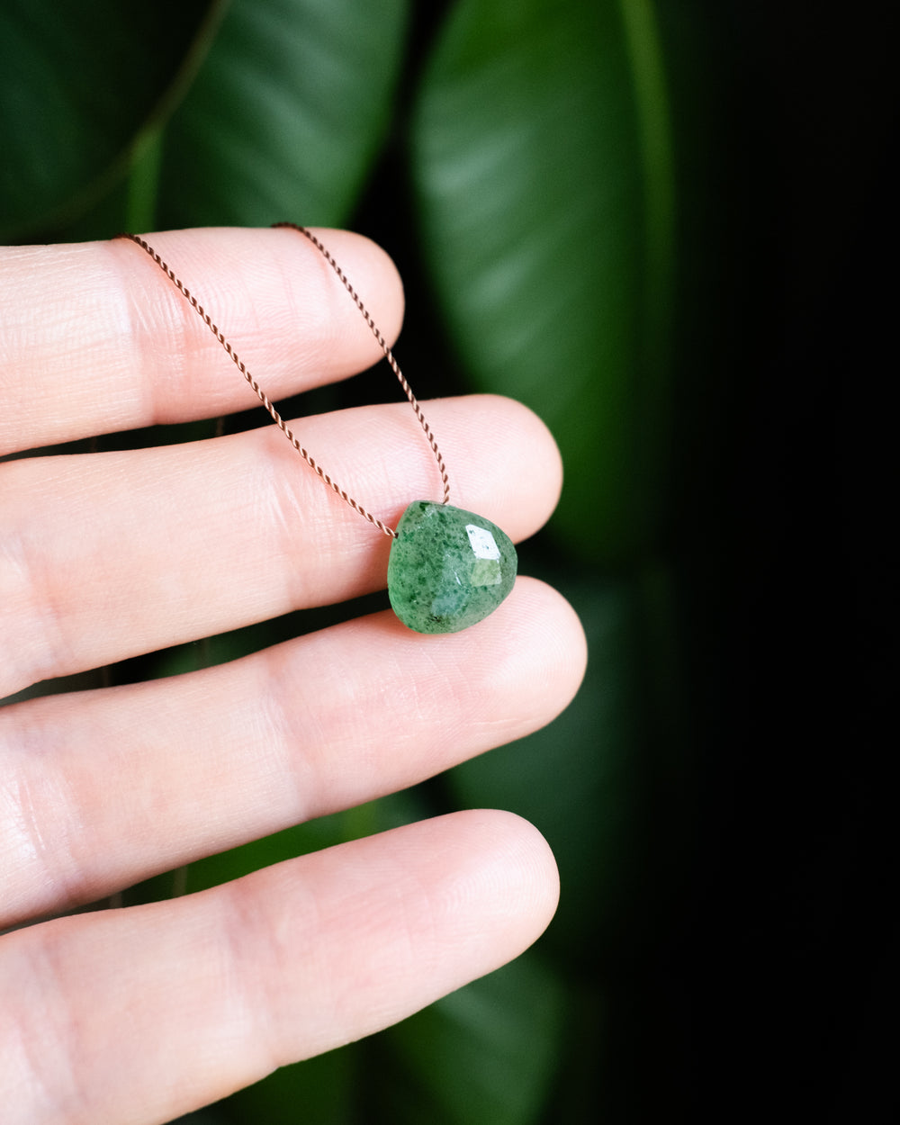 Green Strawberry Quartz Vegan Silk Necklace