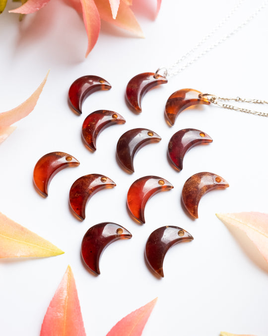 Grossular Garnet Crescent Moon Recycled Sterling Silver or Gold Necklace - The Healing Pear