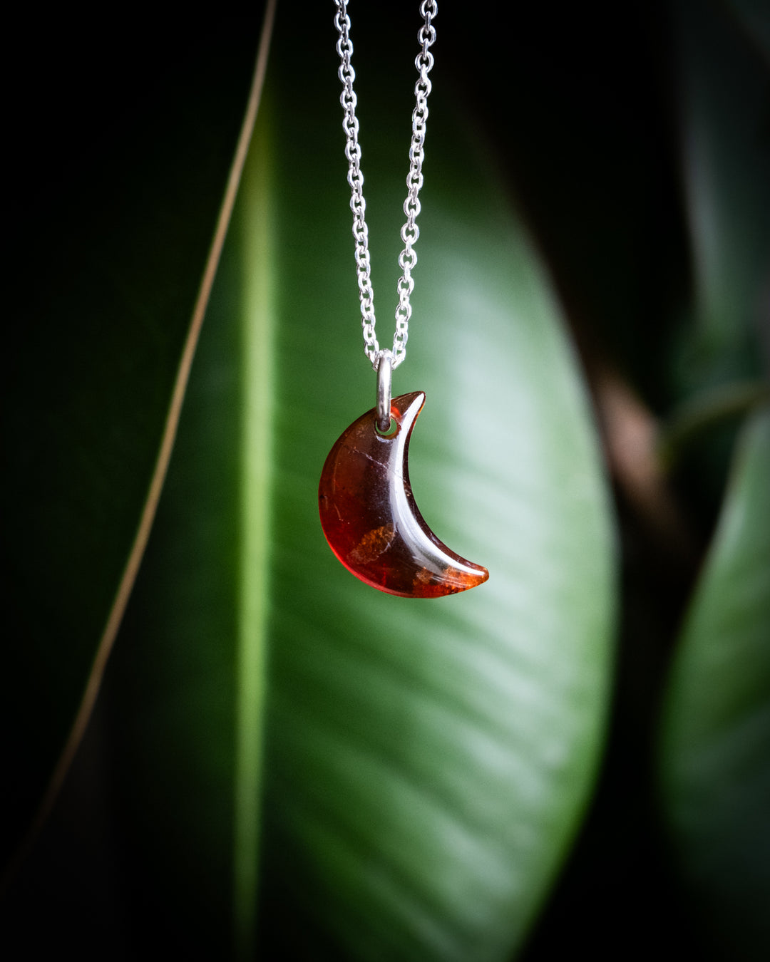 Grossular Garnet Crescent Moon Recycled Sterling Silver or Gold Necklace - The Healing Pear