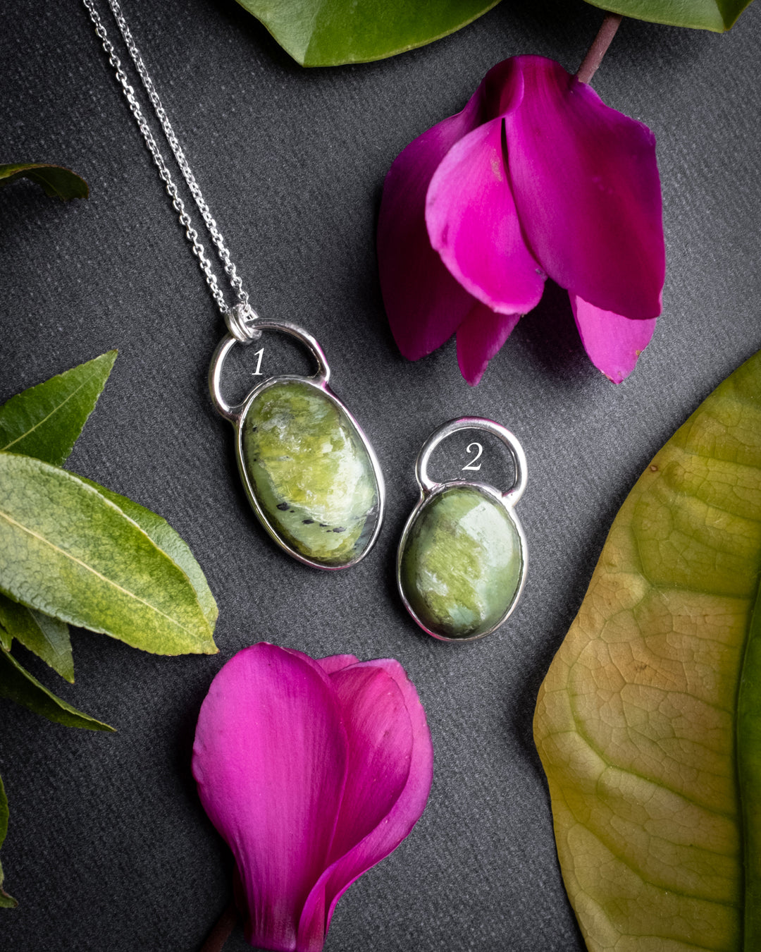 Green Grossular Garnet Pebble Recycled Sterling Silver Necklace