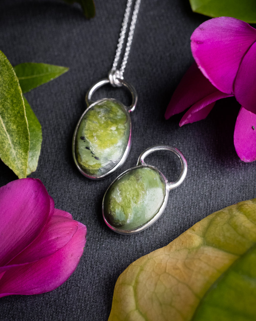 Green Grossular Garnet Pebble Recycled Sterling Silver Necklace - The Healing Pear