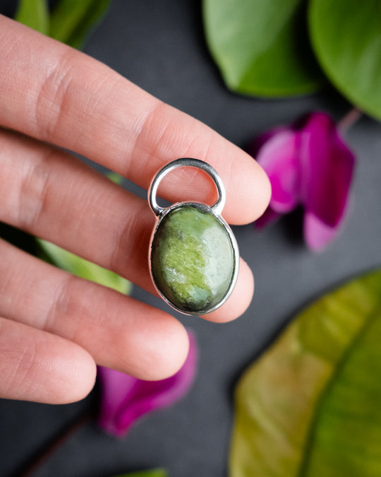 Green Grossular Garnet Pebble Recycled Sterling Silver Necklace