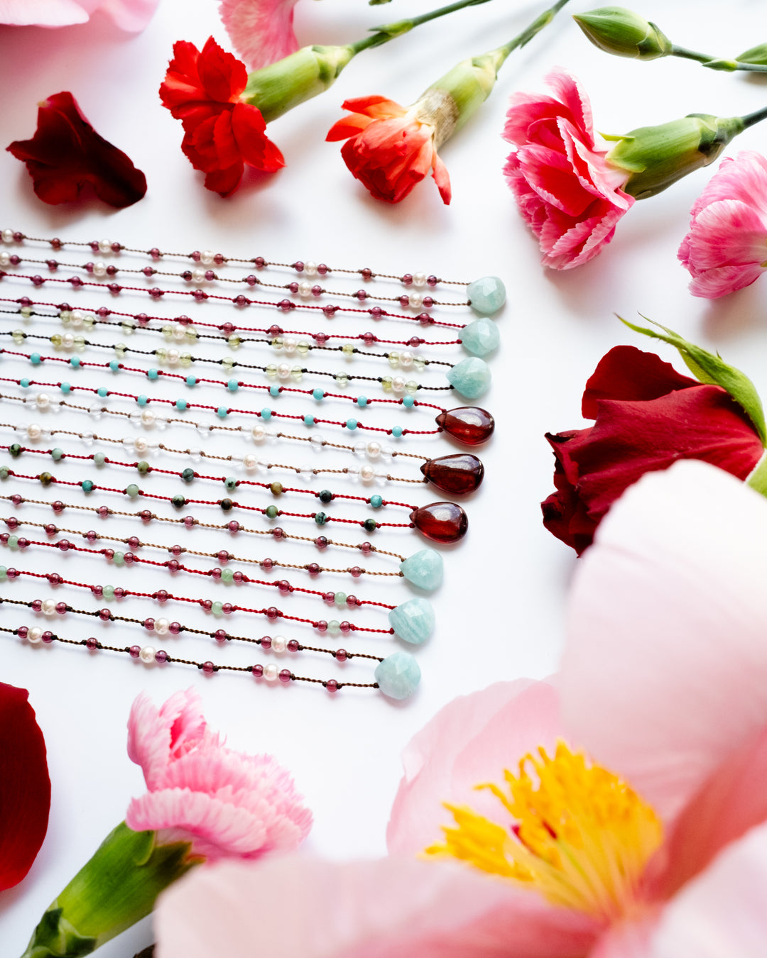 Amazonite / Garnet Gemstone Beaded Necklace