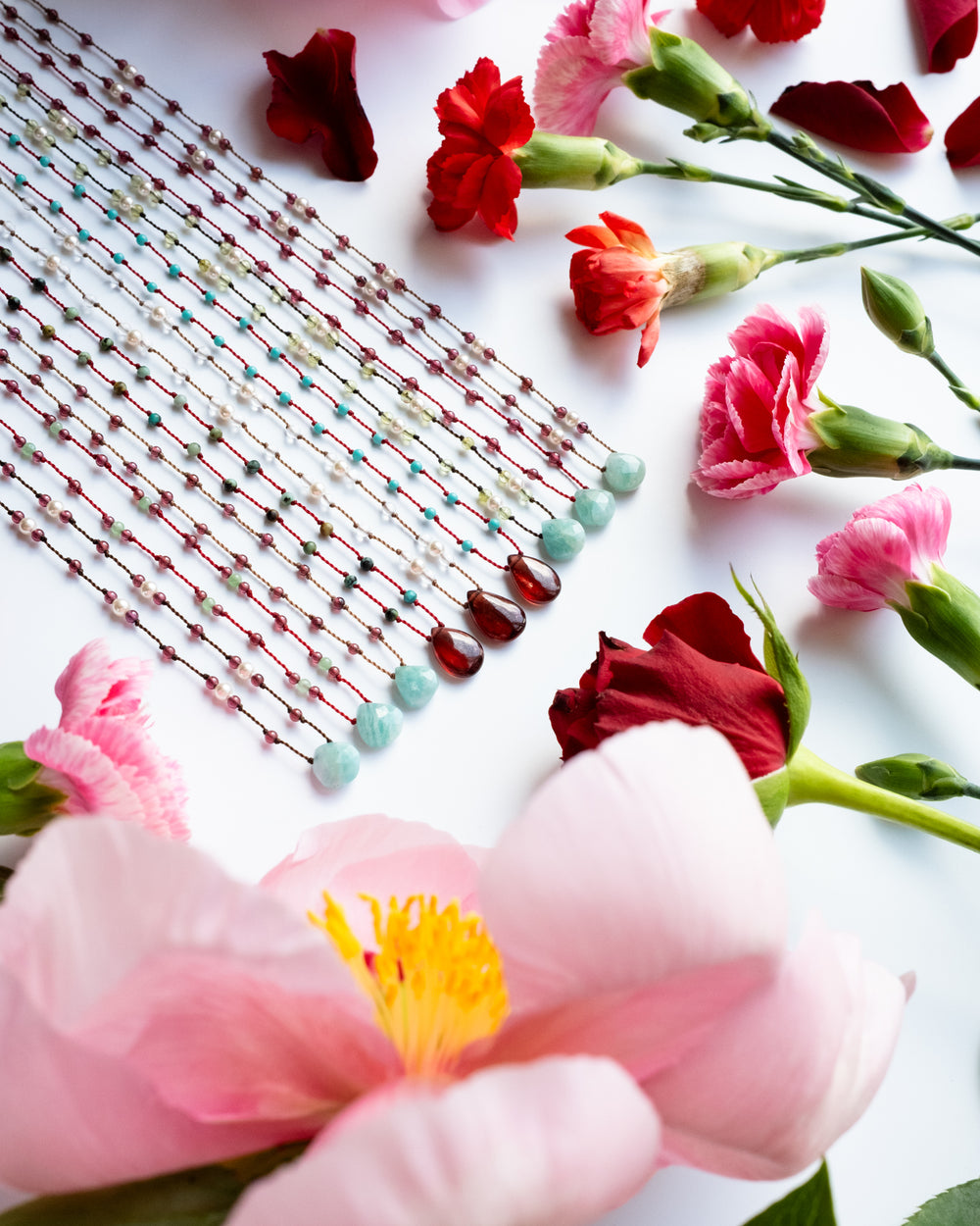 Amazonite / Garnet Gemstone Beaded Necklace