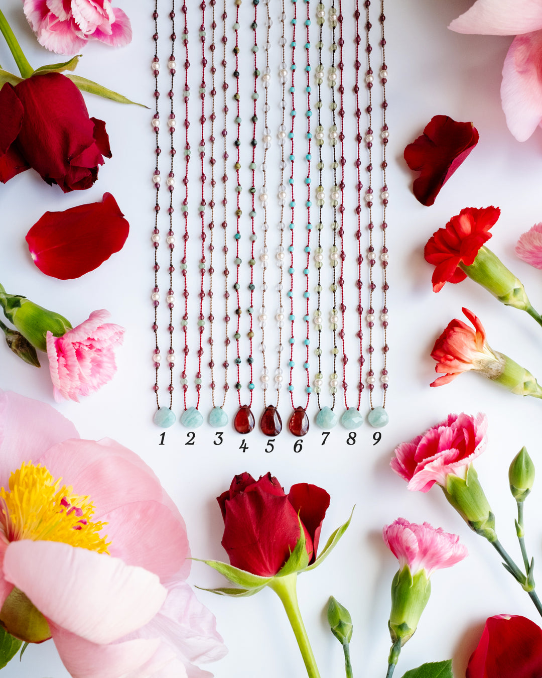 Amazonite / Garnet Gemstone Beaded Necklace