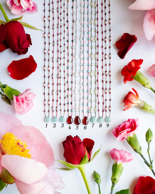 Amazonite / Garnet Gemstone Beaded Necklace