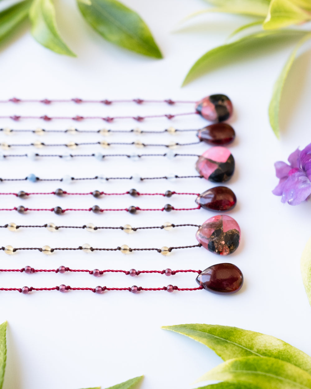 Mojave Turquoise / Garnet Gemstone Hand Knotted Beaded Necklace