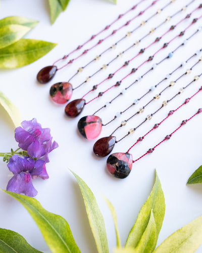 Mojave Turquoise / Garnet Gemstone Hand Knotted Beaded Necklace