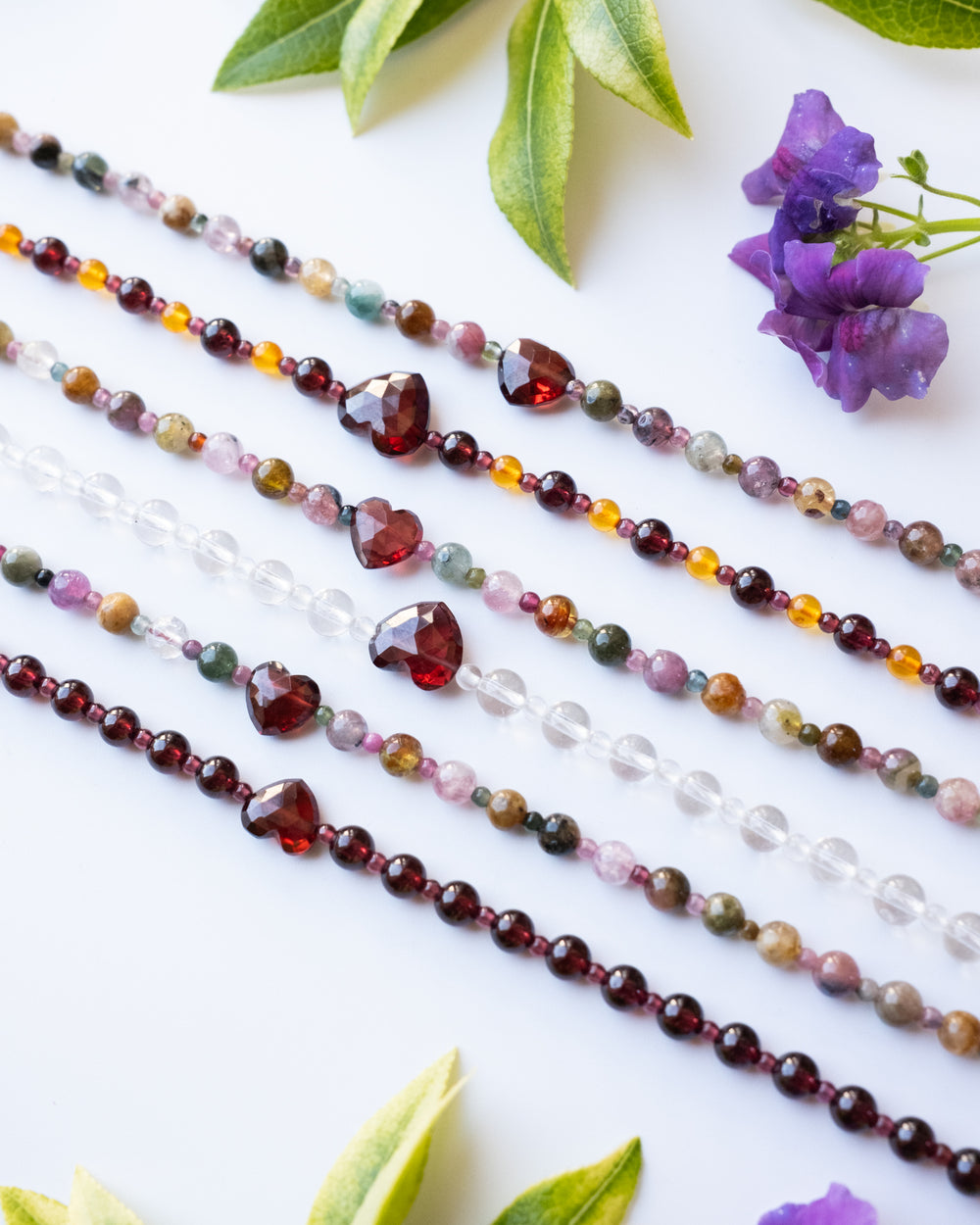 Mozambique Garnet Heart Beaded Bracelet