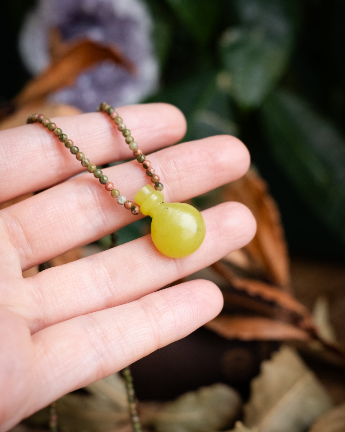 Potion for Balance: Serpentine & Unakite Beaded Necklace - The Healing Pear