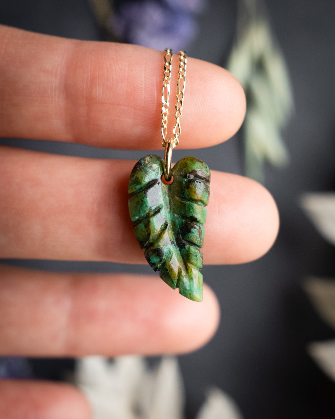 Chrysocolla Hand Carved Leaf Necklace - The Healing Pear
