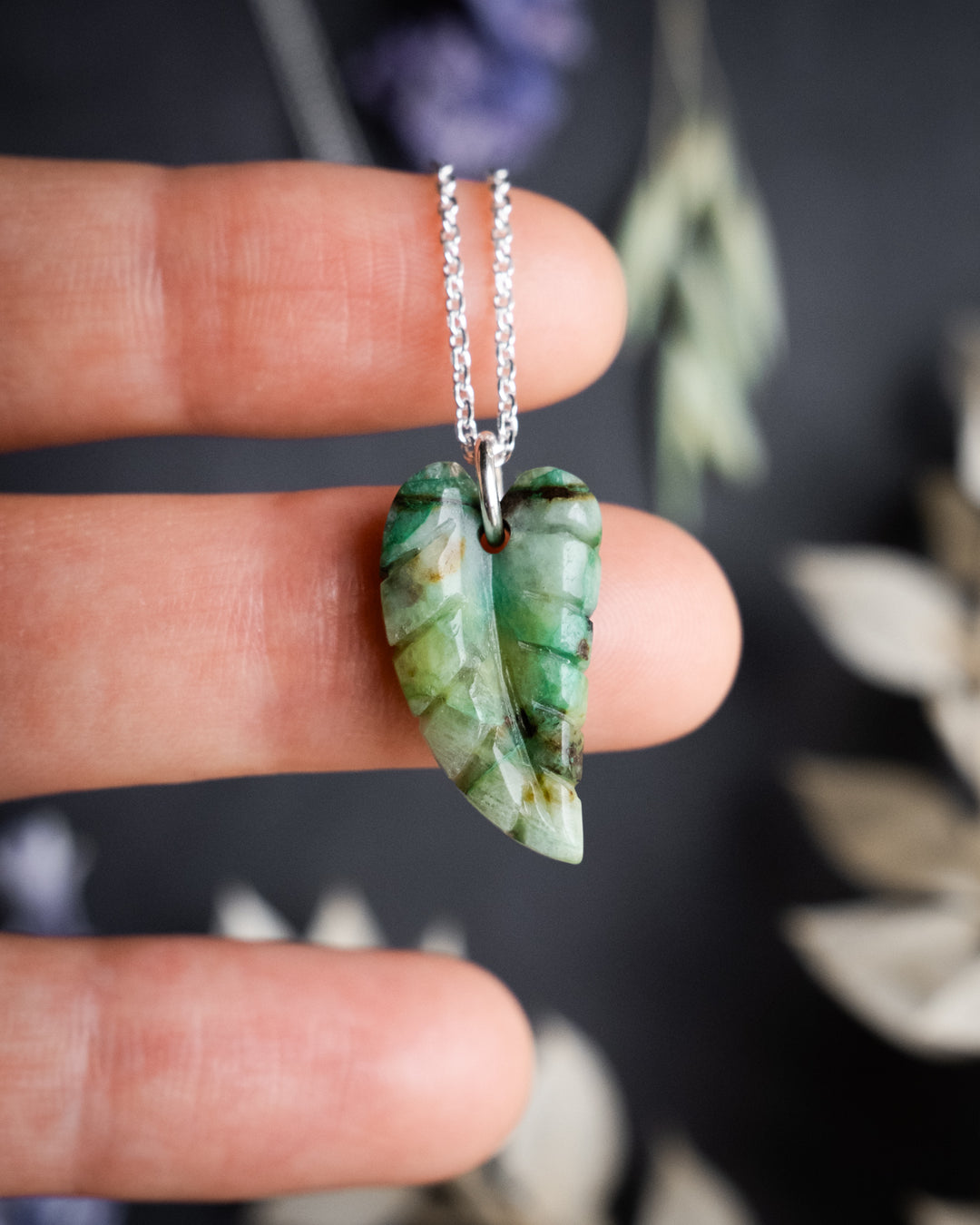 Chrysocolla Hand Carved Leaf Necklace - The Healing Pear