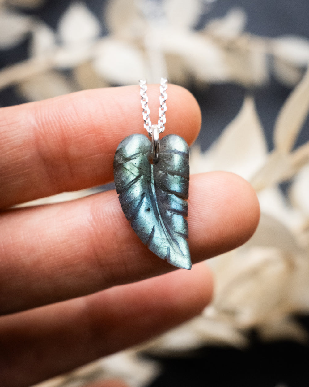 Labradorite Hand Carved Leaf Necklace - The Healing Pear