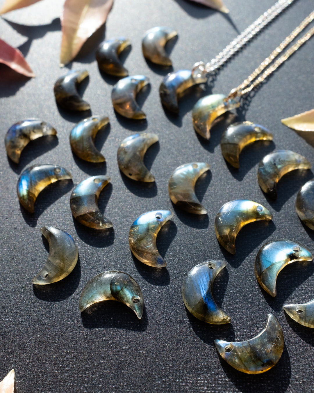Labradorite Crescent Moon Recycled Sterling Silver or Gold Necklace - The Healing Pear