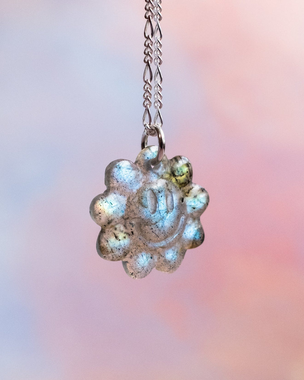 Labradorite Hand Carved Groovy Flower Necklace - The Healing Pear