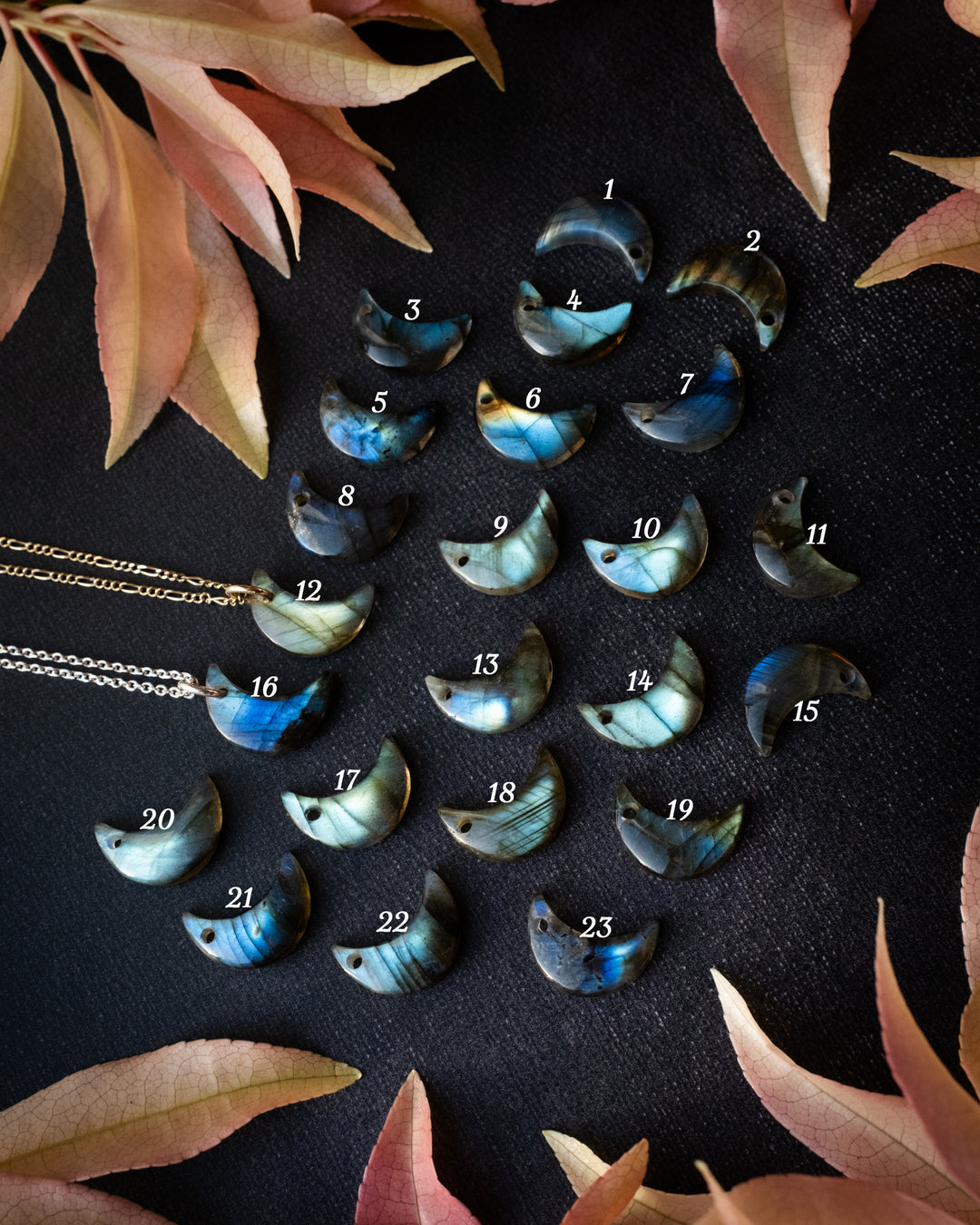 Labradorite Crescent Moon Recycled Sterling Silver or Gold Necklace - The Healing Pear