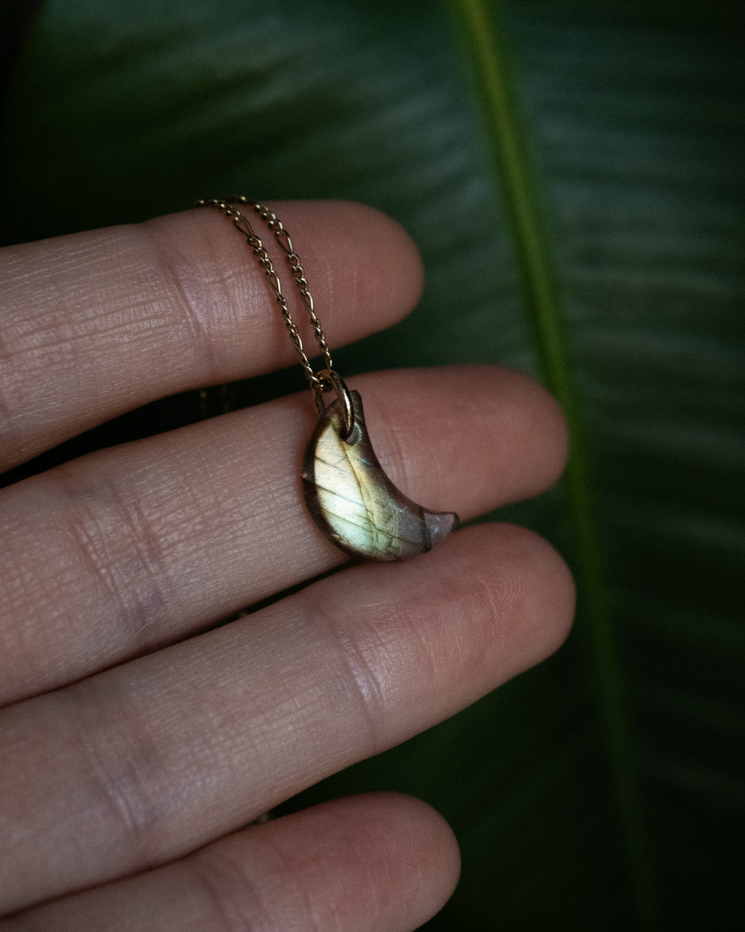 Labradorite Crescent Moon Recycled Sterling Silver or Gold Necklace - The Healing Pear