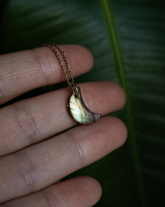 Labradorite Crescent Moon Recycled Sterling Silver or Gold Necklace - The Healing Pear