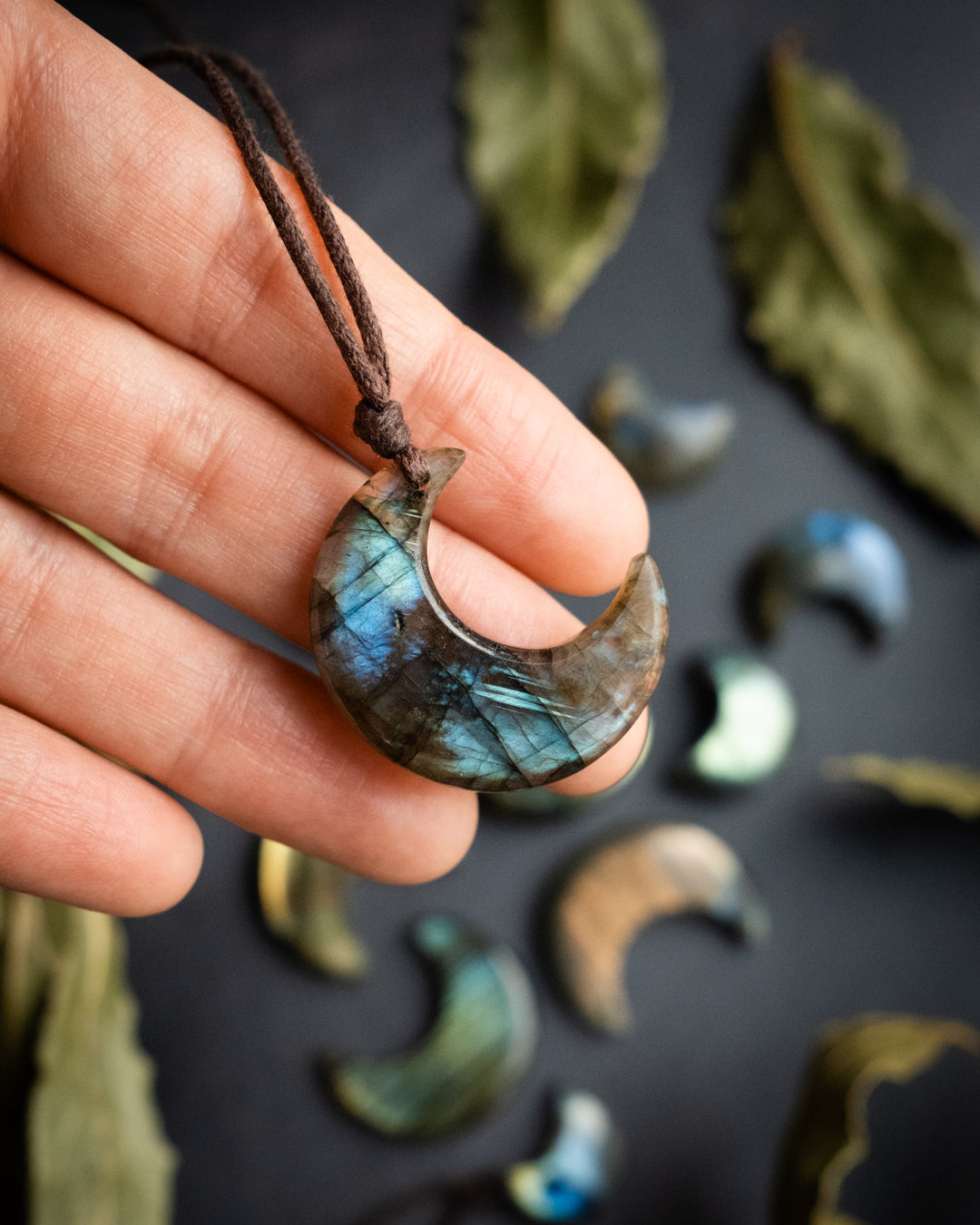 Labradorite Hand Carved Crescent Moon Necklace - The Healing Pear