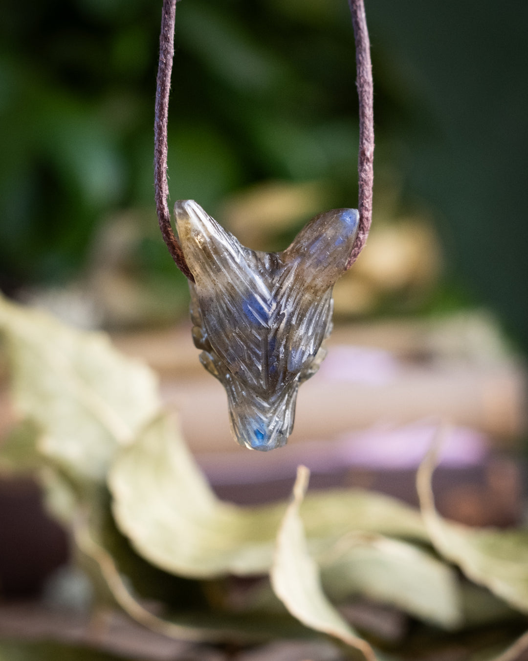 Small Labradorite Hand Carved Wolf Necklace - The Healing Pear