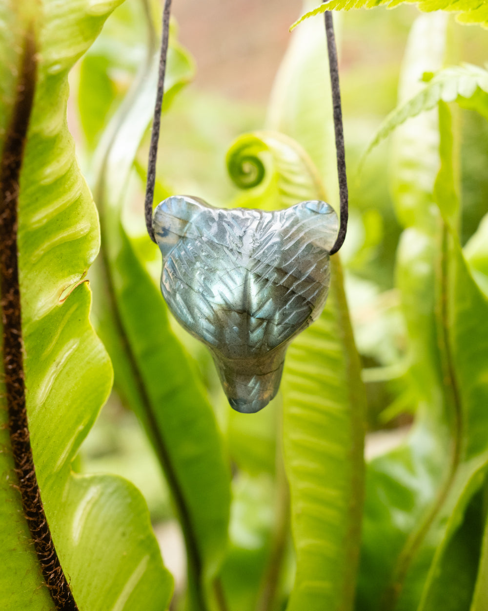 Labradorite Hand Carved Bear Necklace