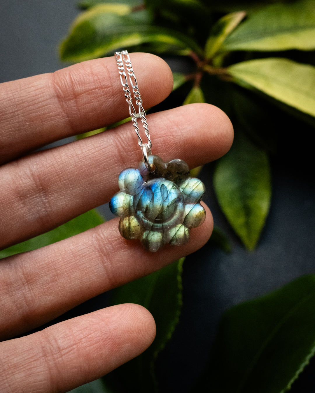Labradorite Hand Carved Groovy Flower Necklace - The Healing Pear