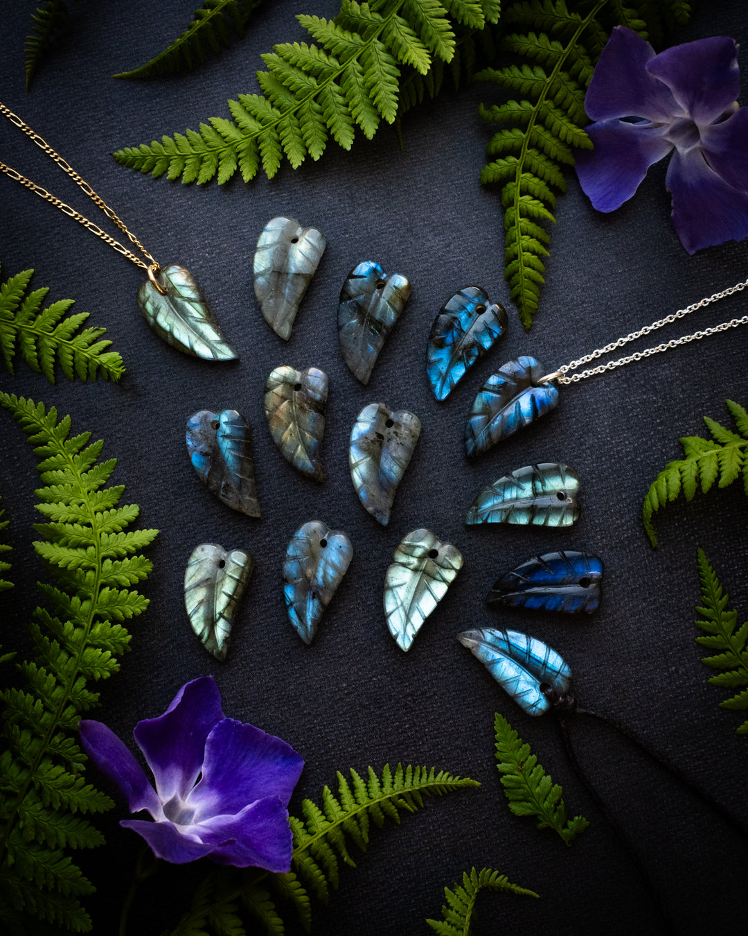 Labradorite Hand Carved Leaf Necklace - The Healing Pear
