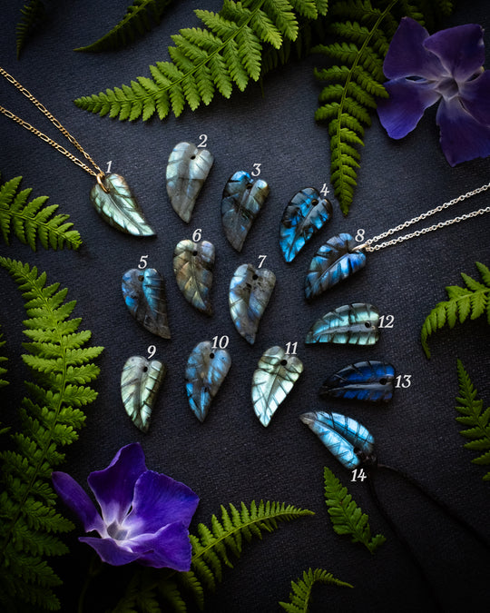 Labradorite Hand Carved Leaf Necklace - The Healing Pear