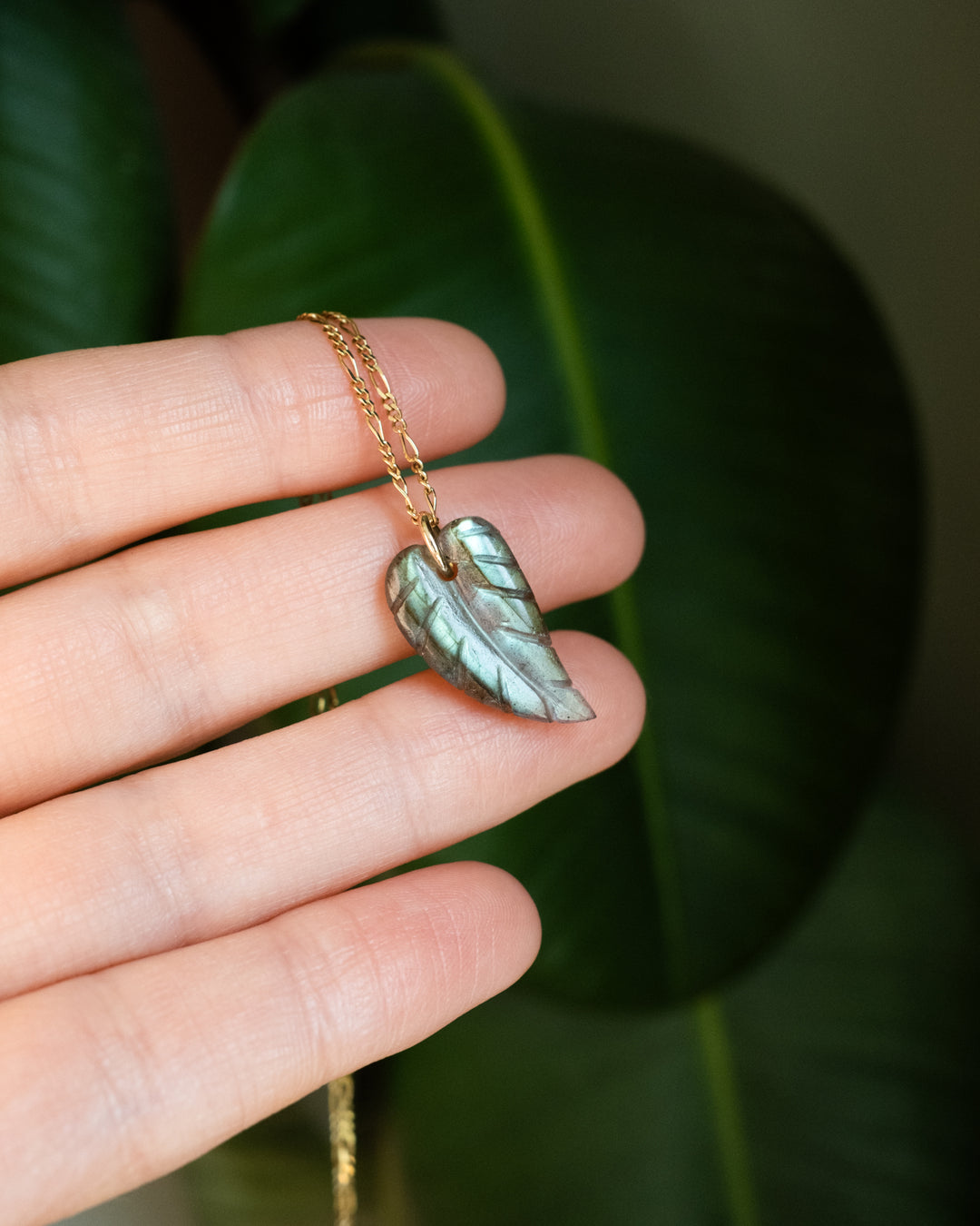 Labradorite Hand Carved Leaf Necklace - The Healing Pear