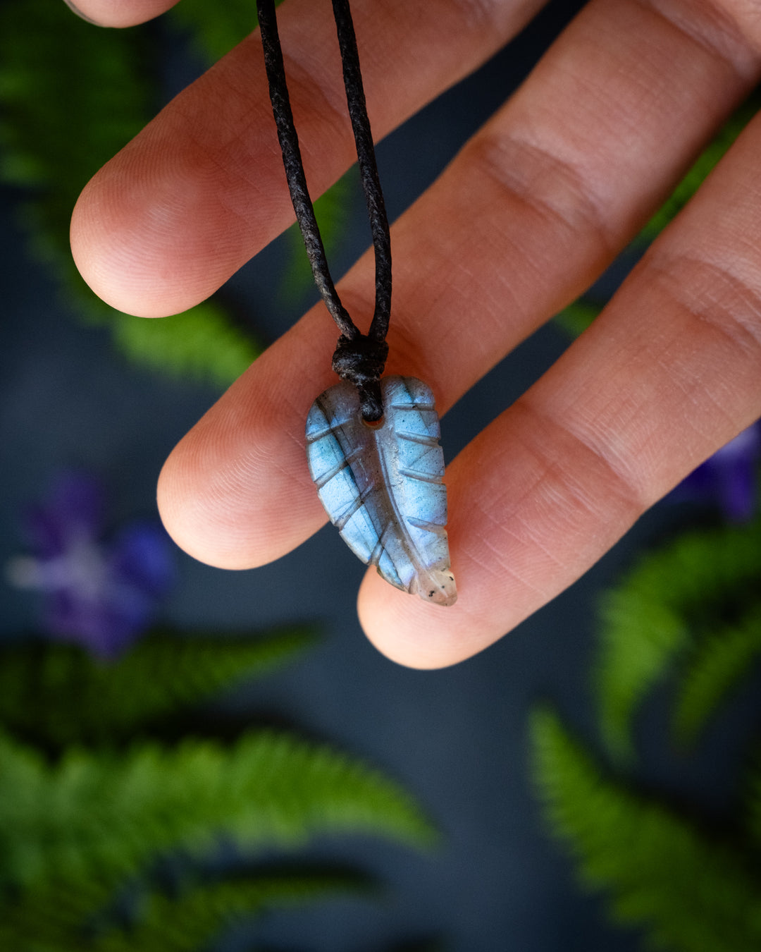 Labradorite Hand Carved Leaf Necklace - The Healing Pear