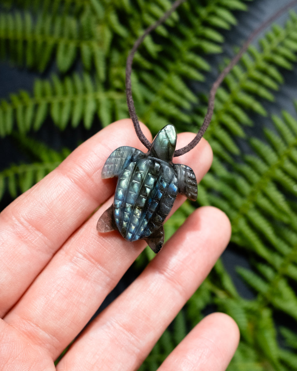 Small Labradorite Hand Carved Leatherback Sea Turtle Necklace