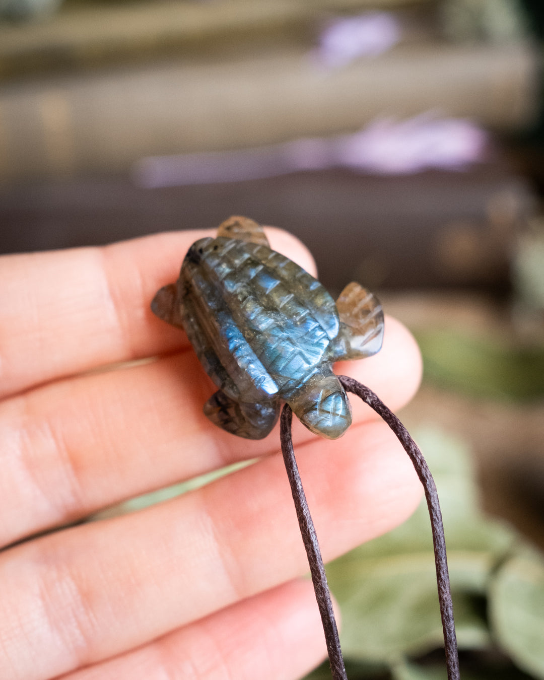 Small Labradorite Hand Carved Leatherback Sea Turtle Necklace - The Healing Pear