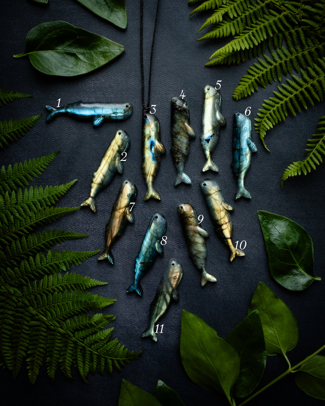 Labradorite Hand Carved Sperm Whale Necklace