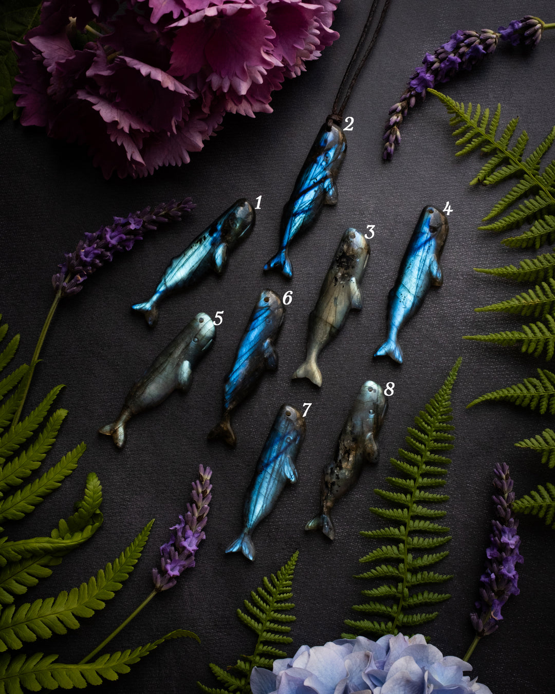 Labradorite Hand Carved Sperm Whale Necklace
