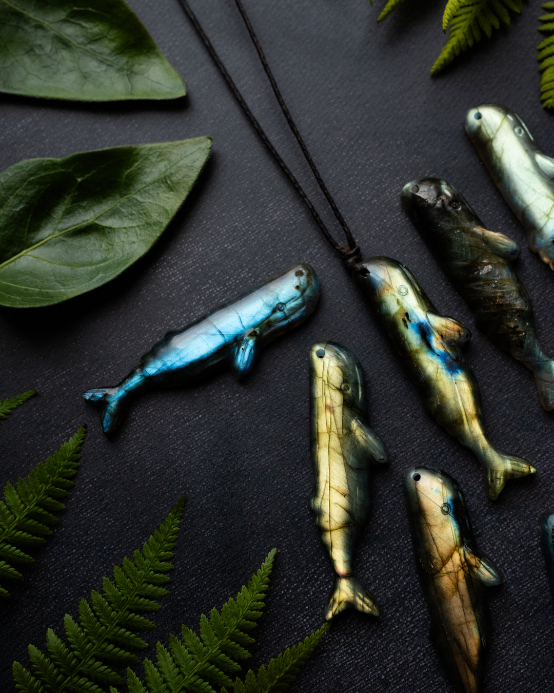 Labradorite Hand Carved Sperm Whale Necklace