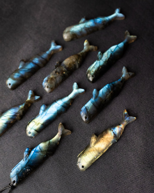 Labradorite Hand Carved Sperm Whale Necklace - The Healing Pear