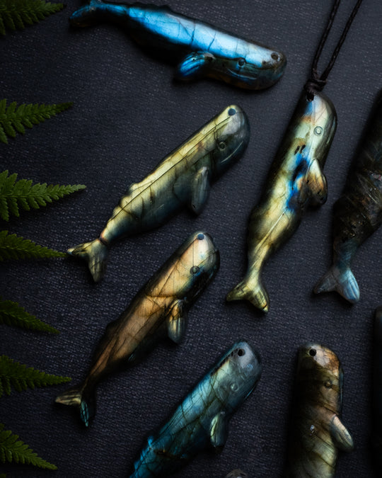 Labradorite Hand Carved Sperm Whale Necklace