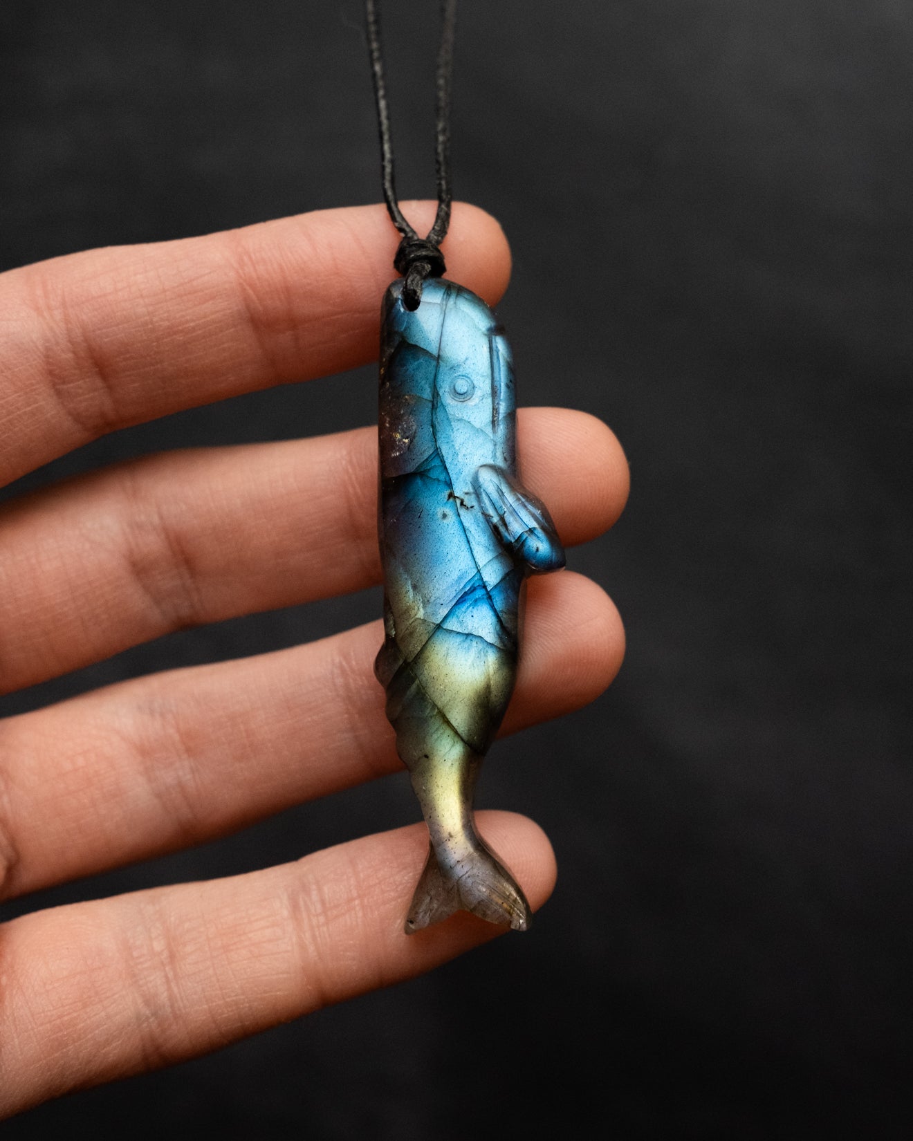 Labradorite Hand Carved Sperm Whale Necklace - The Healing Pear