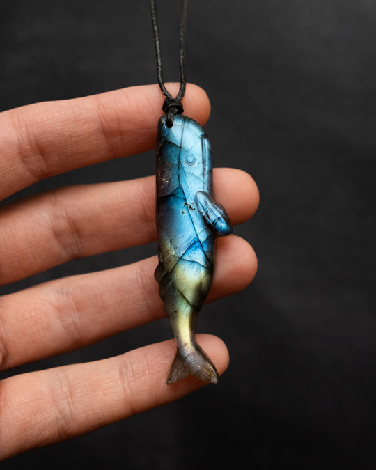 Labradorite Hand Carved Sperm Whale Necklace - The Healing Pear