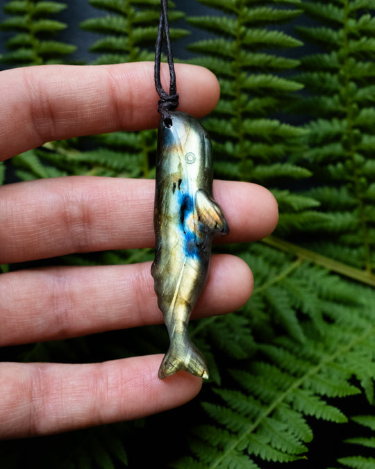 Labradorite Hand Carved Sperm Whale Necklace