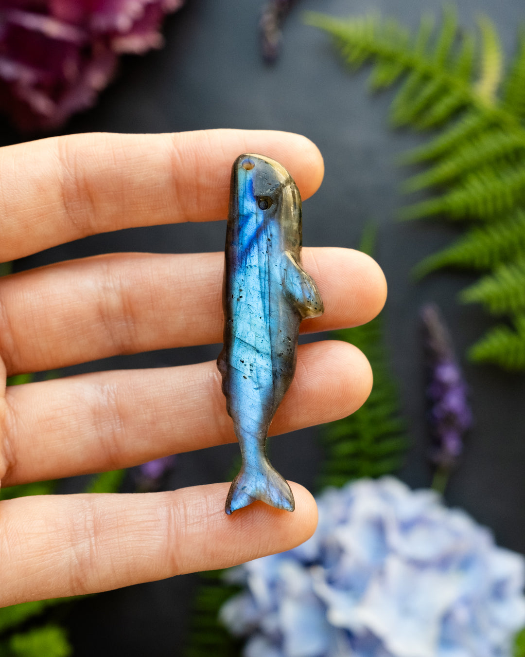 Labradorite Hand Carved Sperm Whale Necklace
