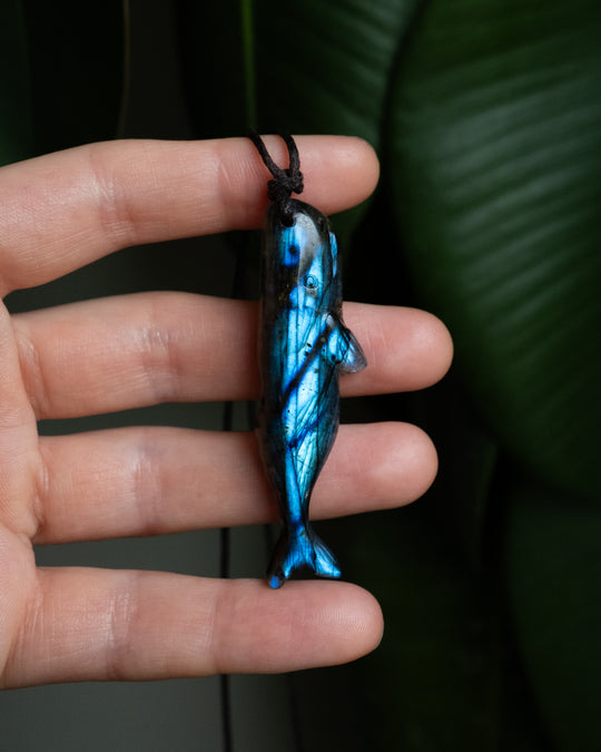 Labradorite Hand Carved Sperm Whale Necklace