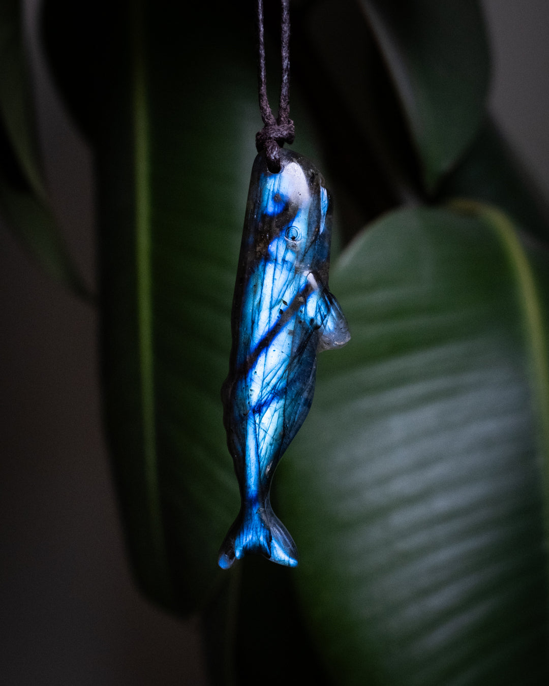 Labradorite Hand Carved Sperm Whale Necklace