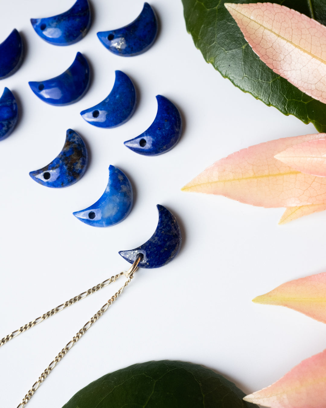 Lapis Lazuli Crescent Moon Recycled Sterling Silver or Gold Necklace - The Healing Pear